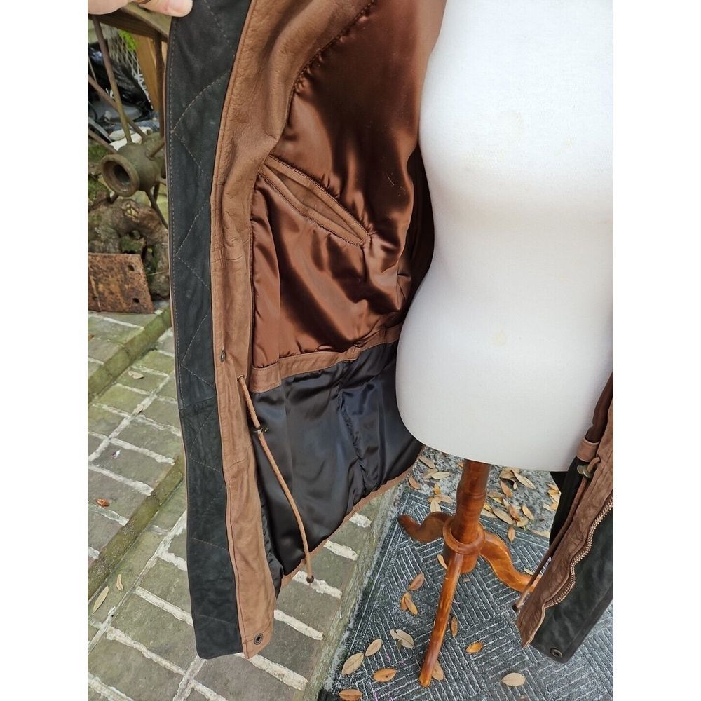 J. Park COUTURE Cognac Brown Leather Jacket PARKA Mid-Length VINTAGE Y2K - Picture 12 of 16